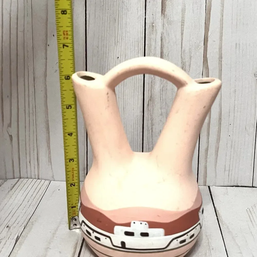 Vintage Southwestern Hand Painted Clay Pottery Wedding Vase 1980's TESA
